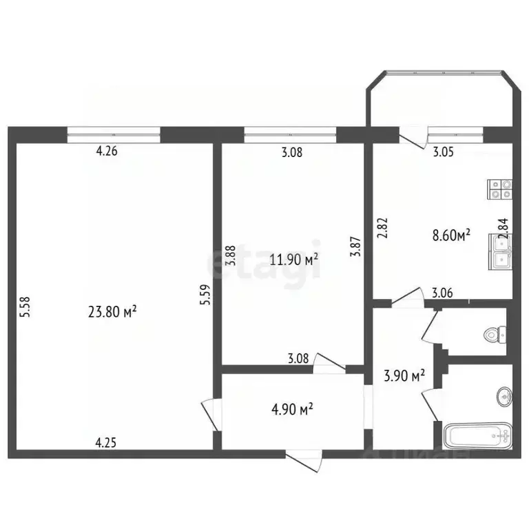 2-к кв. Чувашия, Чебоксары ул. П.В. Дементьева, 18к3 (56.6 м) - Фото 2