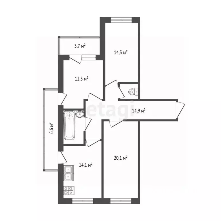 3-к кв. Самарская область, Самара Московское ш., 199 (82.7 м) - Фото 2