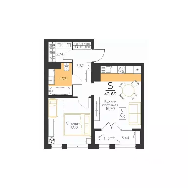 1-к кв. Тульская область, Тула городской округ, пос. Молодежный ул. ... - Фото 1