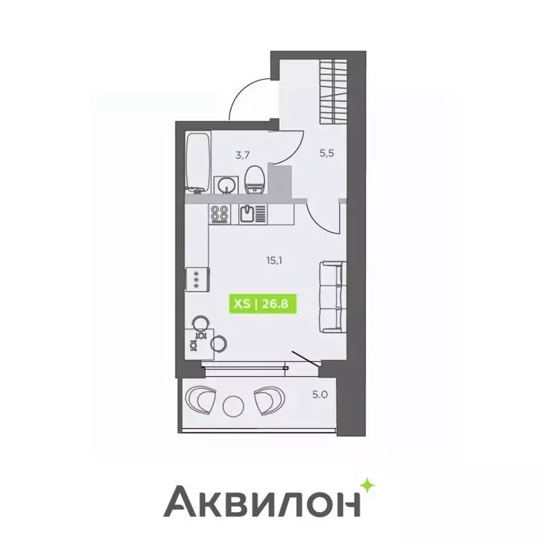 Студия Санкт-Петербург бул. Головнина, 4 (26.8 м) - Фото 1