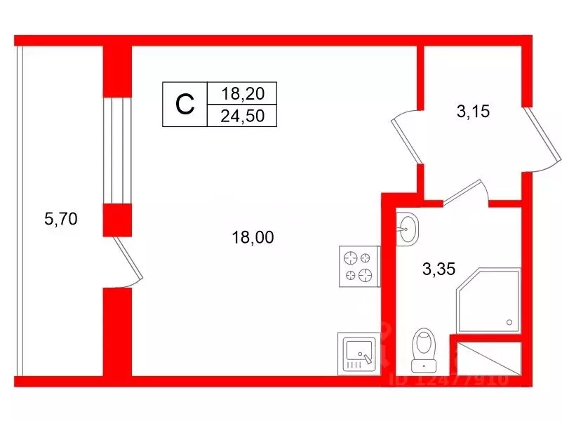 Студия Санкт-Петербург ул. Плесецкая, 20к1 (24.5 м) - Фото 1