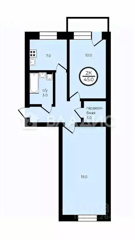 2-к кв. Санкт-Петербург ул. Тельмана, 52К2 (45.0 м) - Фото 2