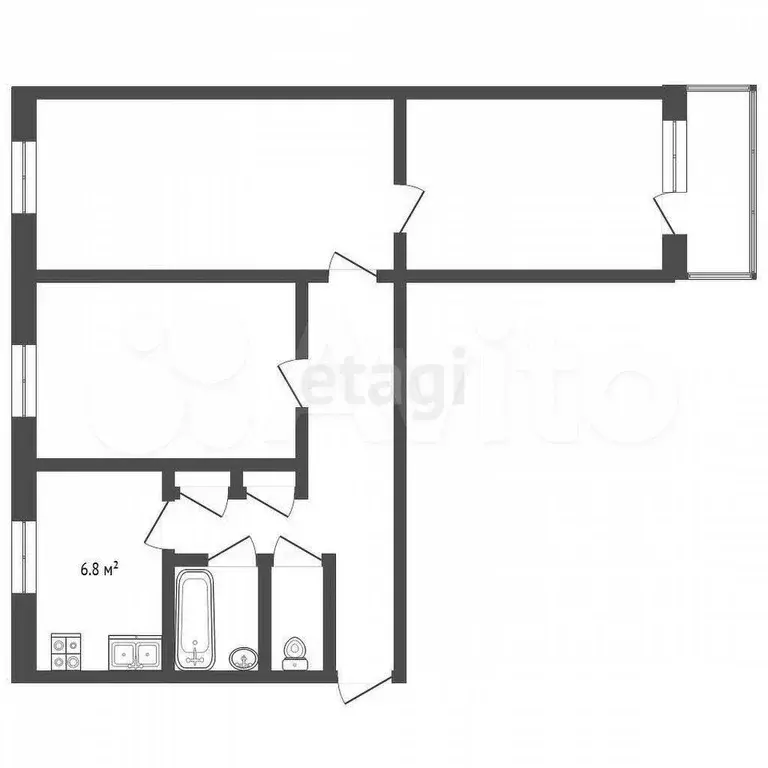 3-к. квартира, 56,7 м, 8/9 эт. - Фото 0