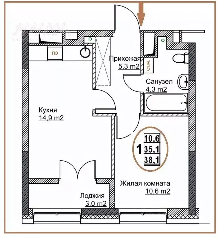 1-к кв. Нижегородская область, Нижний Новгород ул. Бетанкура, 7 (38.1 ... - Фото 2