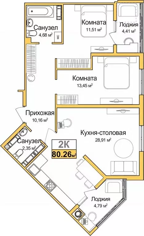2-к кв. Крым, Симферополь ул. Батурина (75.76 м) - Фото 0
