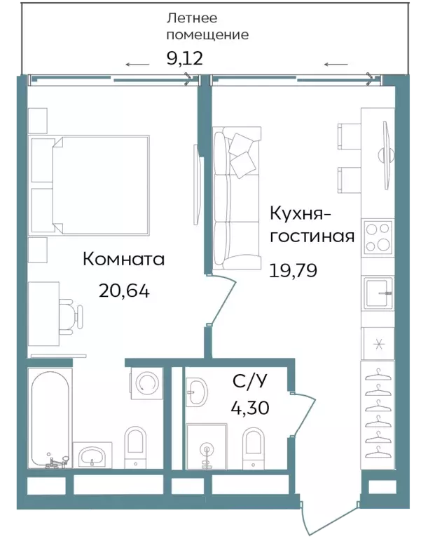 2-к квартира, 53.85 м - Фото 0