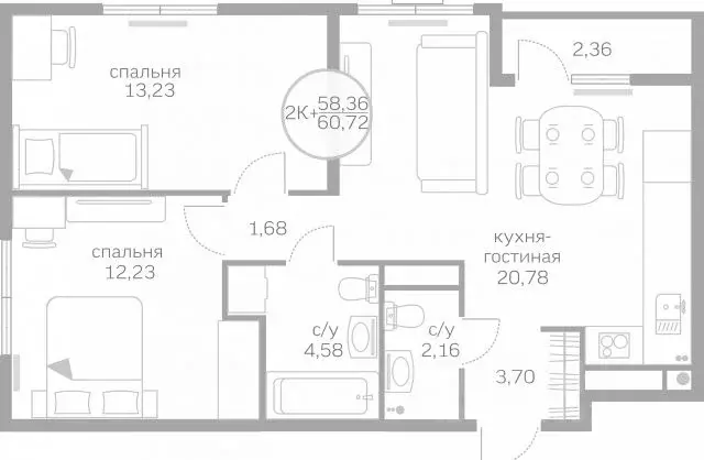 2-к кв. Тюменская область, Тюмень ул. Вице-адмирала Воронцова, 3 (59.4 ... - Фото 1