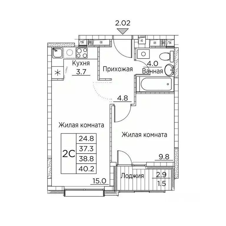 2-к кв. Приморский край, Владивосток ул. Расула Гамзатова, 7к2 (40.2 ... - Фото 0