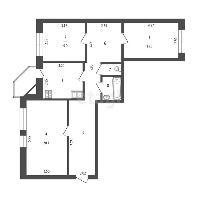 3-комнатная квартира: Тюмень, улица Муравленко, 7 (75 м) - Фото 1