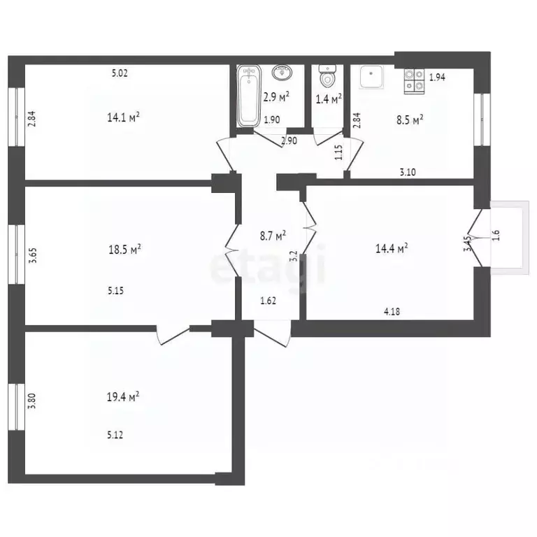 4-к кв. Смоленская область, Смоленск ул. Кутузова, 5 (90.0 м) - Фото 1