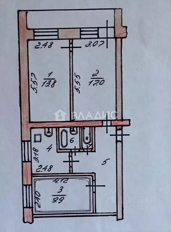 3-к кв. Воронежская область, Лиски ул. Свердлова, 65 (61.5 м) - Фото 2