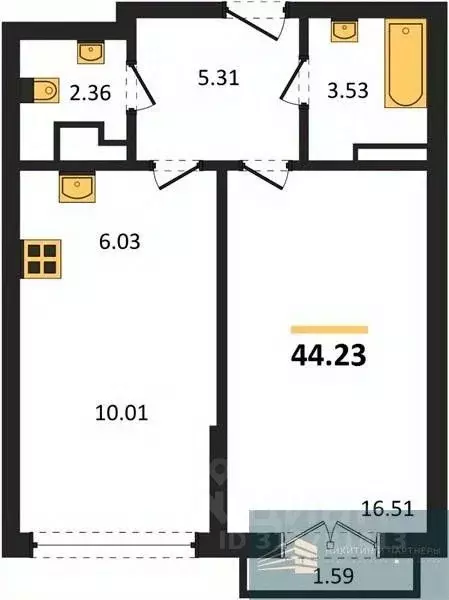 1-к кв. Воронежская область, Воронеж ул. Ломоносова, 116Б (44.2 м) - Фото 0