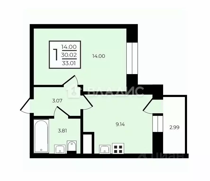 1-к кв. Ленинградская область, Кудрово г. Всеволожский район, ... - Фото 2