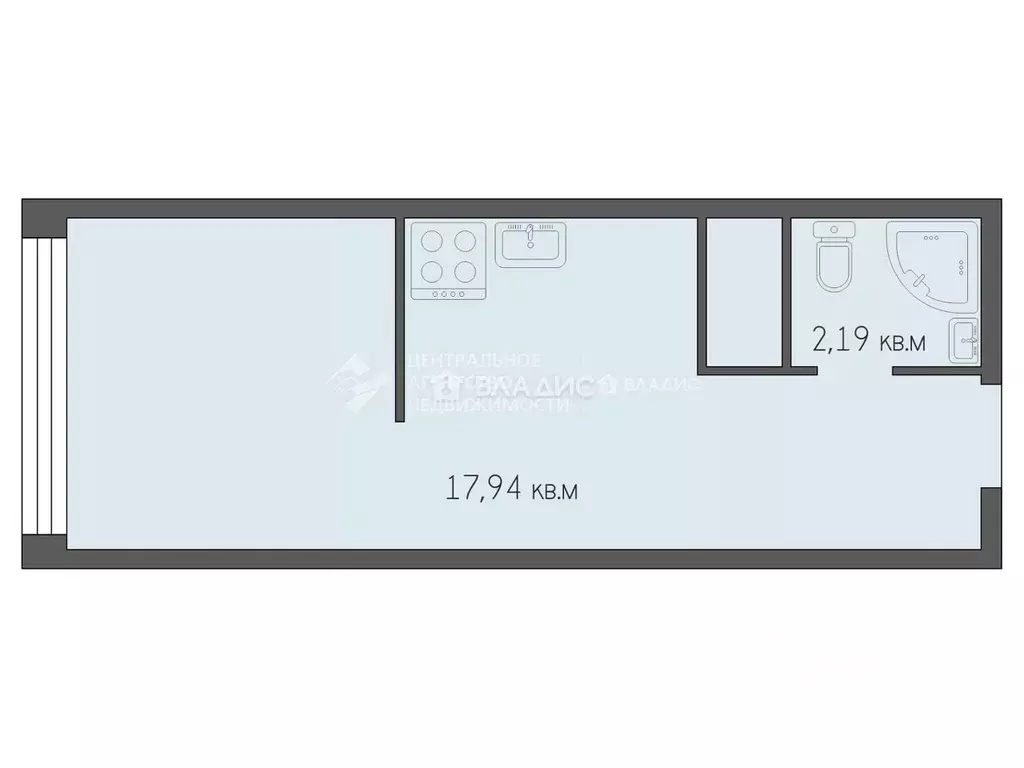 Студия Рязанская область, Рязань ул. Александра Полина, 3 (20.13 м) - Фото 2
