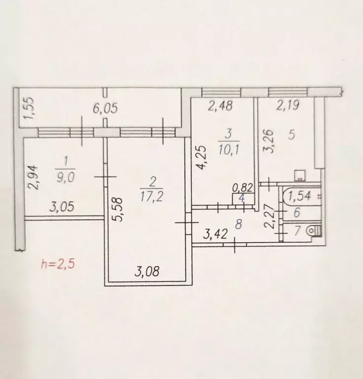 3-к кв. Кемеровская область, Новокузнецк ул. Филиппова, 14 (53.0 м) - Фото 2