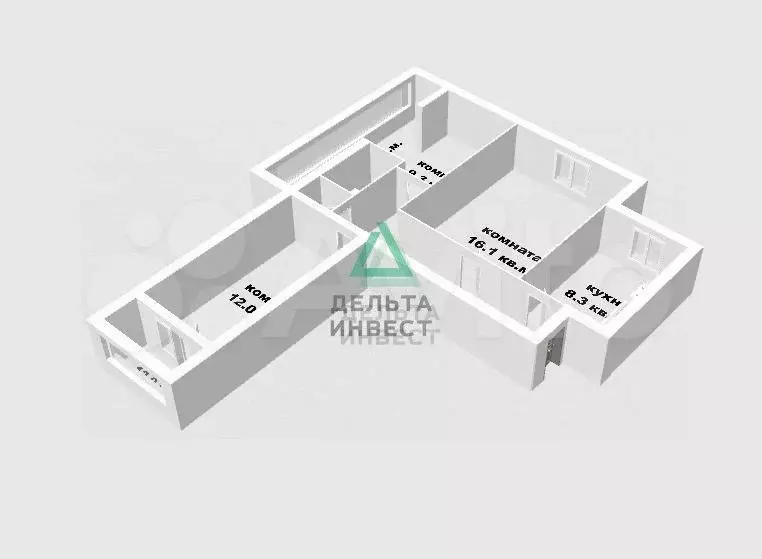 Доля в 3-к. квартире, 61,9 м, 5/10 эт. - Фото 1