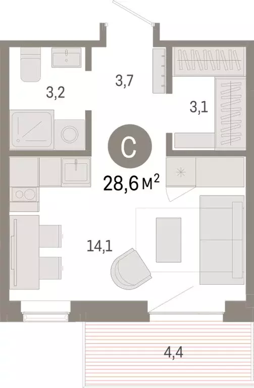 Квартира-студия: Омск, Кировский округ (28.61 м) - Фото 1