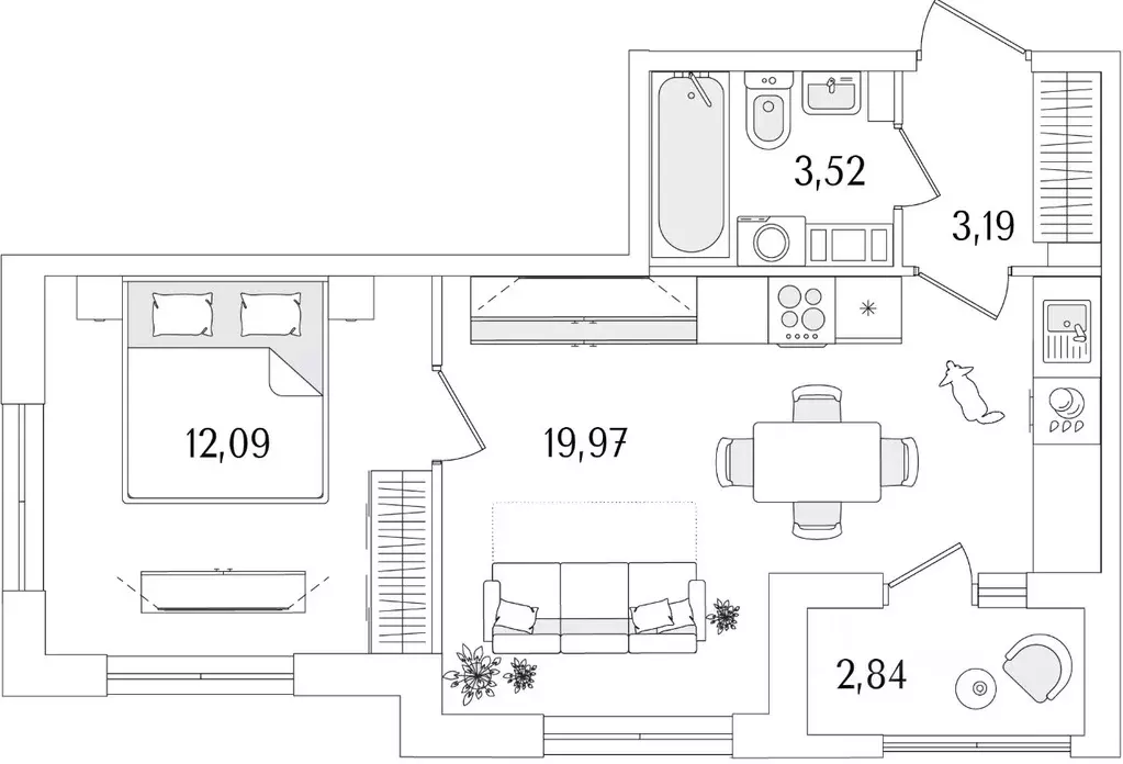 1-к кв. Санкт-Петербург ул. Фучика, 12к2Г1 (40.19 м) - Фото 0