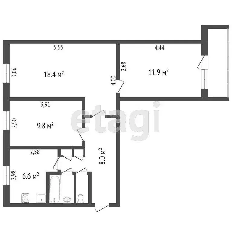 3-комнатная квартира: Воронеж, Цимлянская улица, 8 (58.3 м) - Фото 1