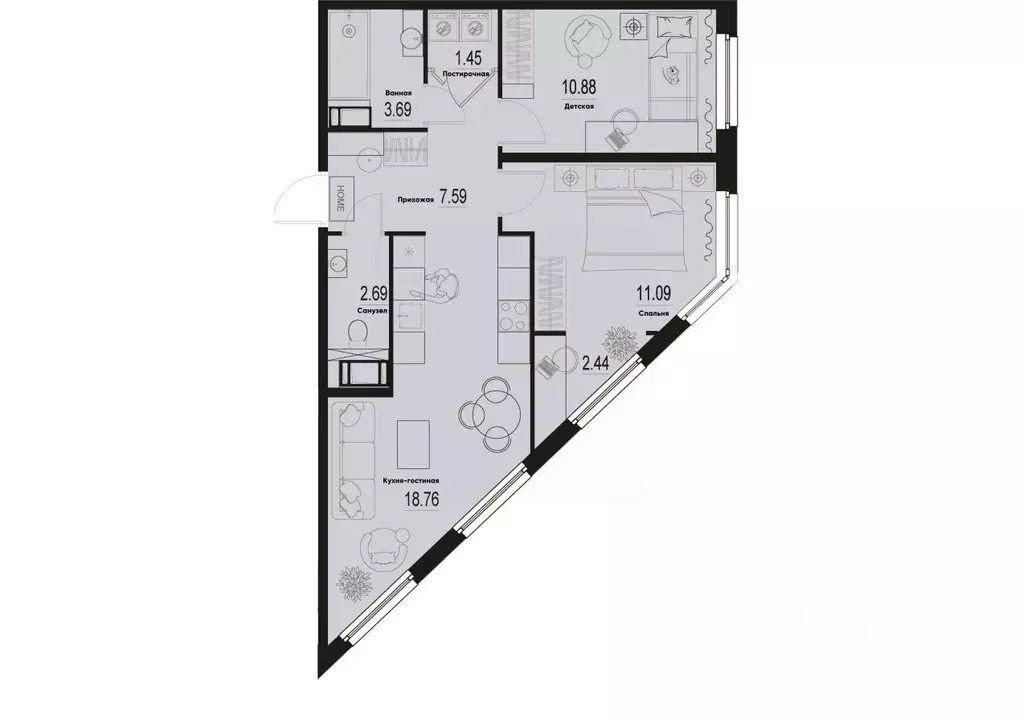 2-к кв. Ленинградская область, Мурино Всеволожский район,  (58.59 м) - Фото 0