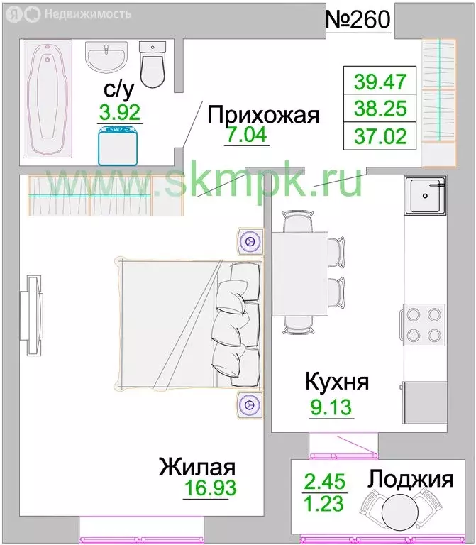 1-комнатная квартира: Калининградская область, Зеленоградск (38.25 м) - Фото 0