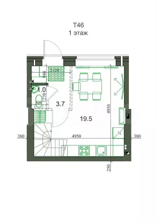 2-к. квартира, 46 м, 2/2 эт. - Фото 1