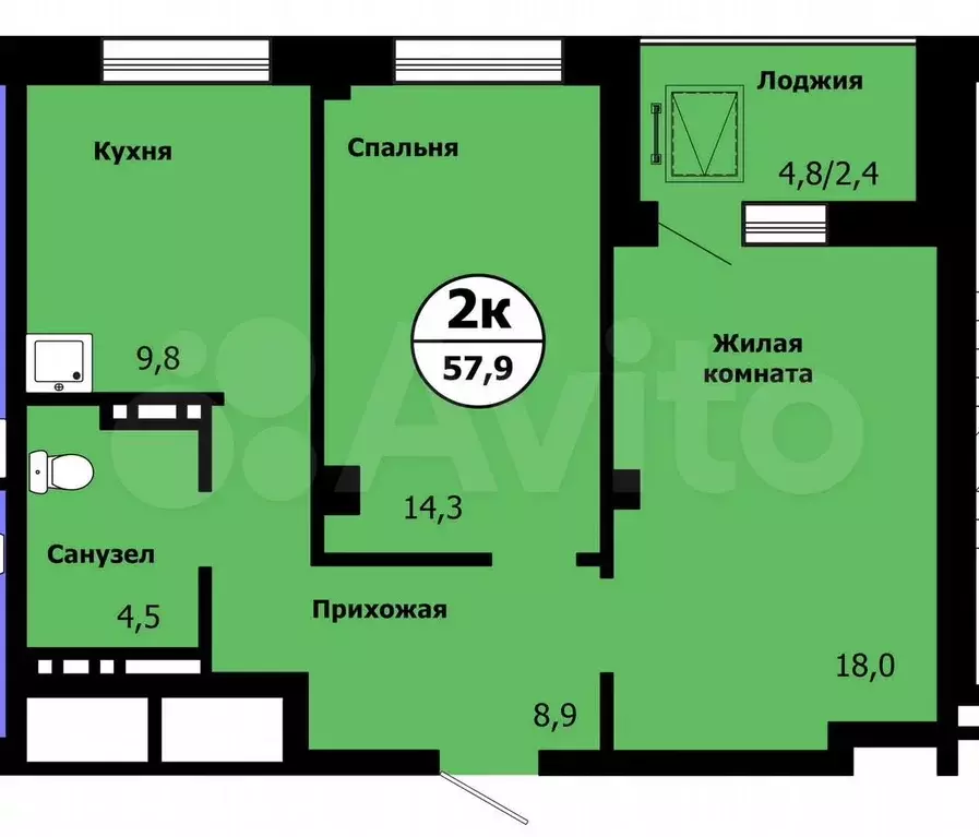 2-к. квартира, 54,5 м, 14/19 эт. - Фото 0