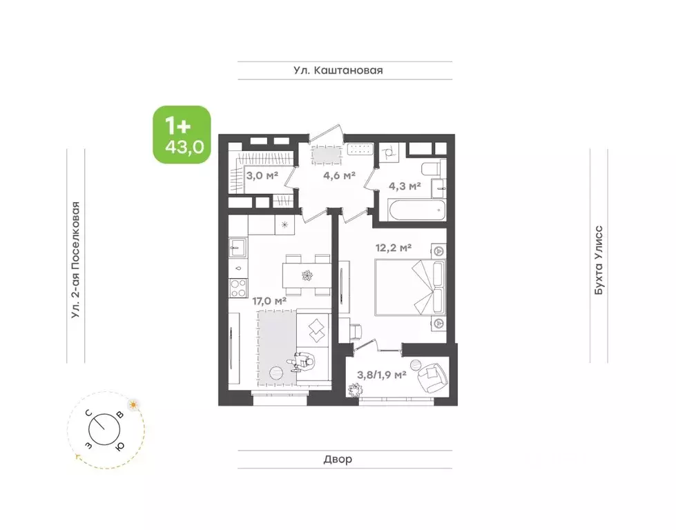1-к кв. Приморский край, Владивосток ул. 3-я Поселковая, 16/1 (43.0 м) - Фото 1