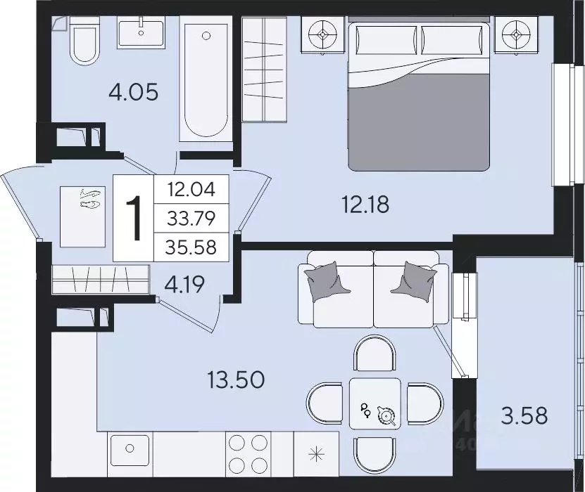 1-к кв. Краснодарский край, Краснодар  (35.58 м) - Фото 2