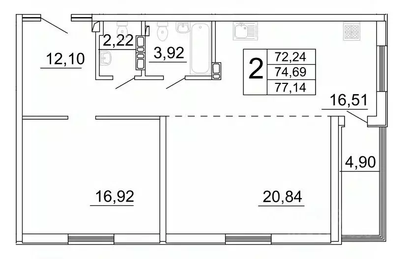 2-к кв. Самарская область, Самара ул. Дыбенко, 5 (77.26 м) - Фото 0