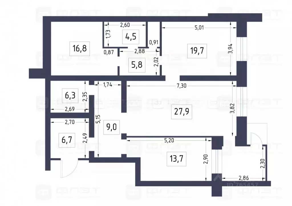 3-к кв. Татарстан, Казань ул. Блюхера, 6 (112.0 м) - Фото 2