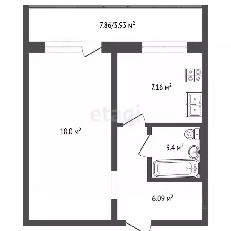 1-к кв. Томская область, Томск тракт Иркутский, 193А (34.6 м) - Фото 2