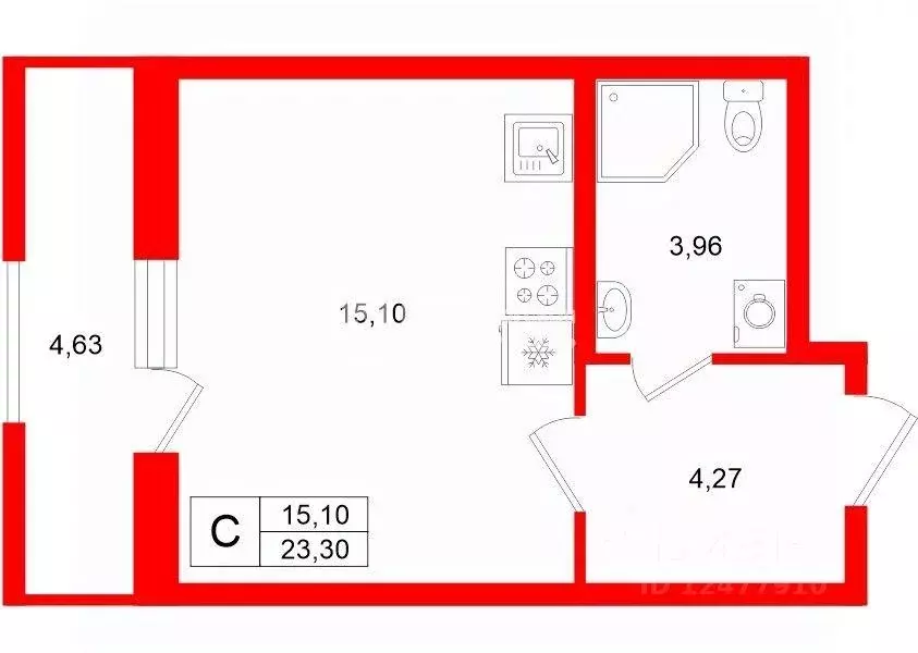 Квартира, студия, 23.3 м - Фото 1