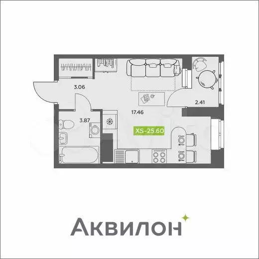 Квартира-студия, 25,6 м, 14/16 эт. - Фото 1