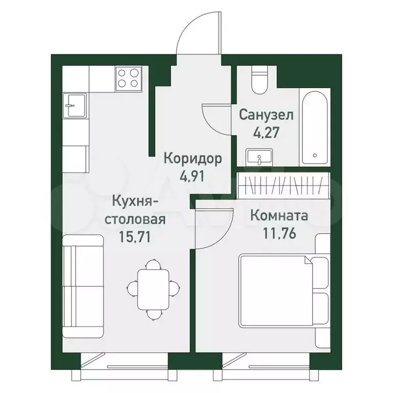 2-к. квартира, 36,7 м, 4/7 эт. - Фото 0