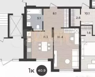 1-к. квартира, 41 м, 1/9 эт. - Фото 0