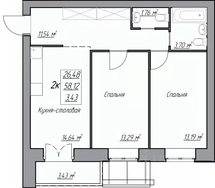 2-к кв. Вологодская область, Вологда ул. Карла Маркса, 59 (62.85 м) - Фото 0