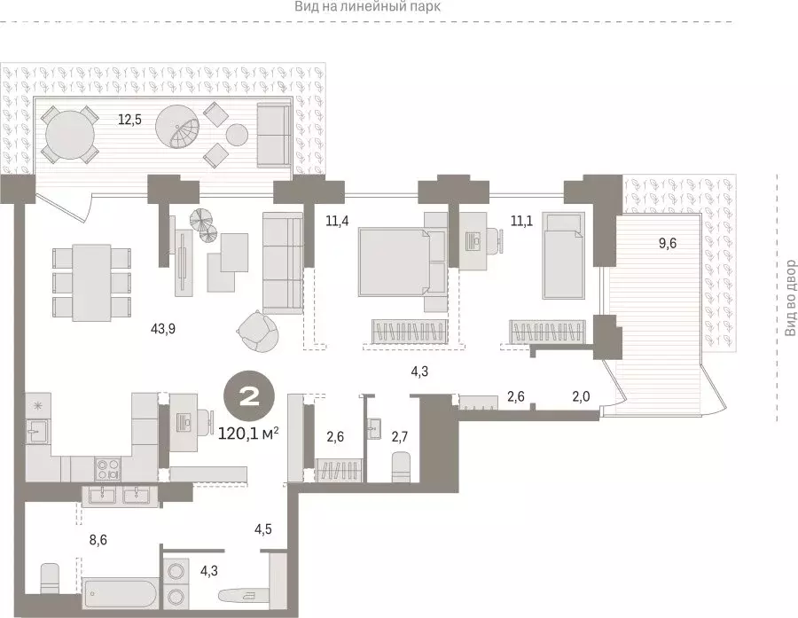 2-комнатная квартира: Тюмень, Краснооктябрьская улица, 4к1 (120.1 м) - Фото 2