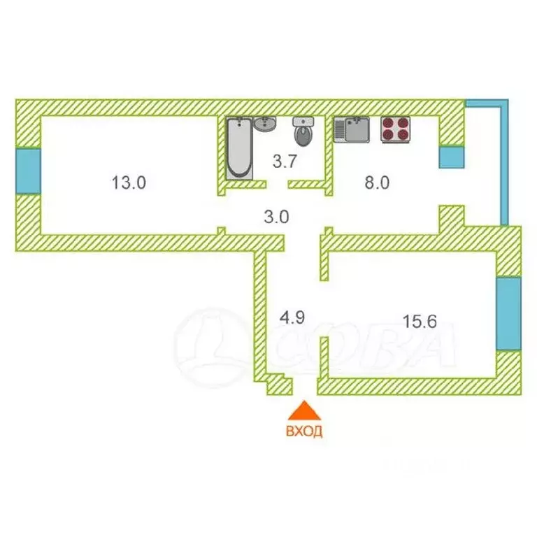 2-к кв. Тюменская область, Тюмень ул. Мамина-Сибиряка, 20 (48.0 м) - Фото 1