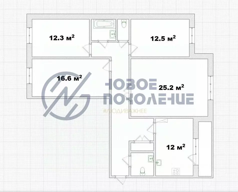 4-к кв. Омская область, Омск Омская ул., 136к1 (103.4 м) - Фото 2