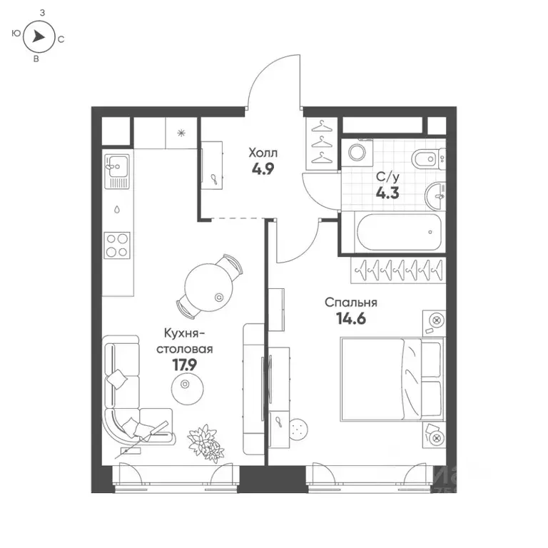1-к кв. Москва Октябрьская ул., 103 (41.7 м) - Фото 2