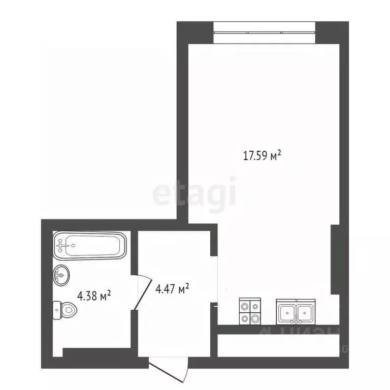Студия Тюменская область, Тюмень ул. Вадима Бованенко, 7 (26.3 м) - Фото 1