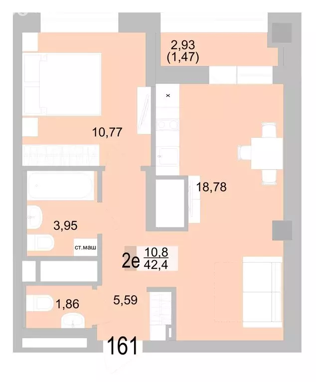 1-комнатная квартира: Екатеринбург, Черкасская улица, 5к1 (42.42 м) - Фото 0