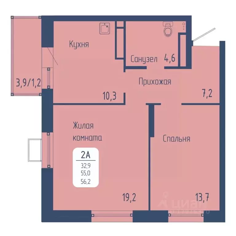 2-к кв. Красноярский край, Красноярск Свободный просп. (56.2 м) - Фото 1