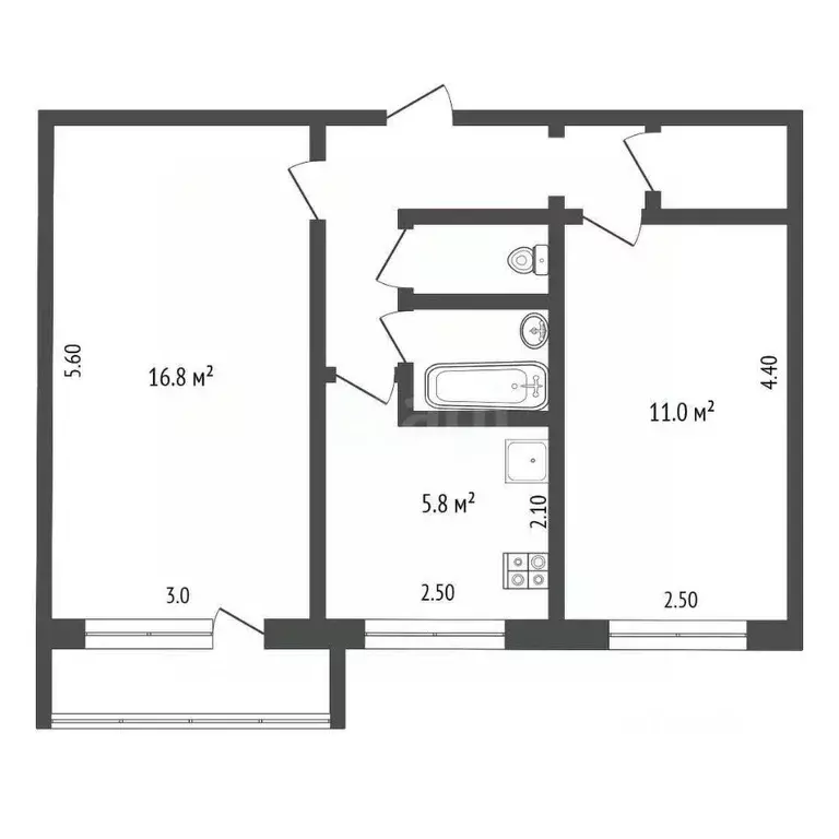 2-к кв. Омская область, Омск просп. Мира, 100Б (44.6 м) - Фото 1