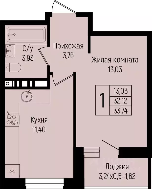 1-к кв. Краснодарский край, Краснодар ул. Михаила Барибана (33.74 м) - Фото 0