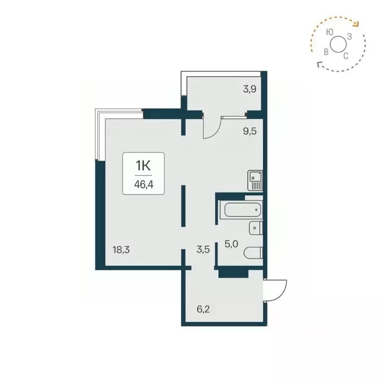 1-к кв. Новосибирская область, Новосибирск Игарская ул., 8 (46.4 м) - Фото 1