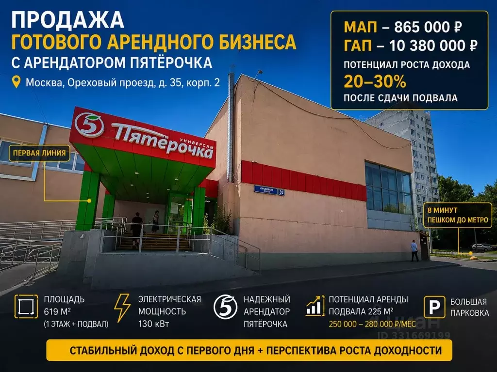 Торговая площадь в Москва Ореховый проезд, 35К2 (619 м) - Фото 1