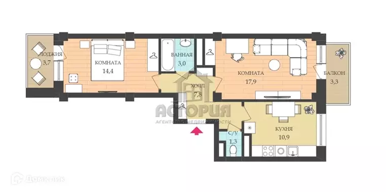 Продаётся 2-к квартира, 57.6 м - Фото 1