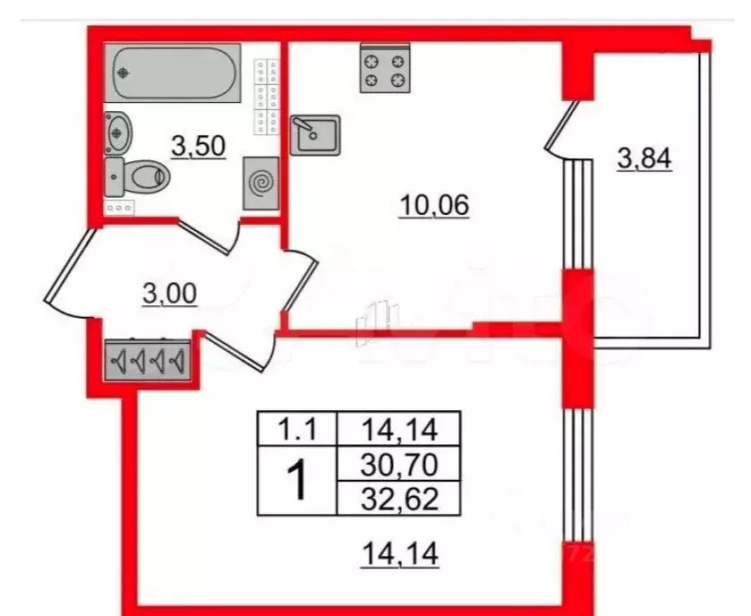 1-к кв. Санкт-Петербург Пулковское ш., 95к3 (30.7 м) - Фото 1